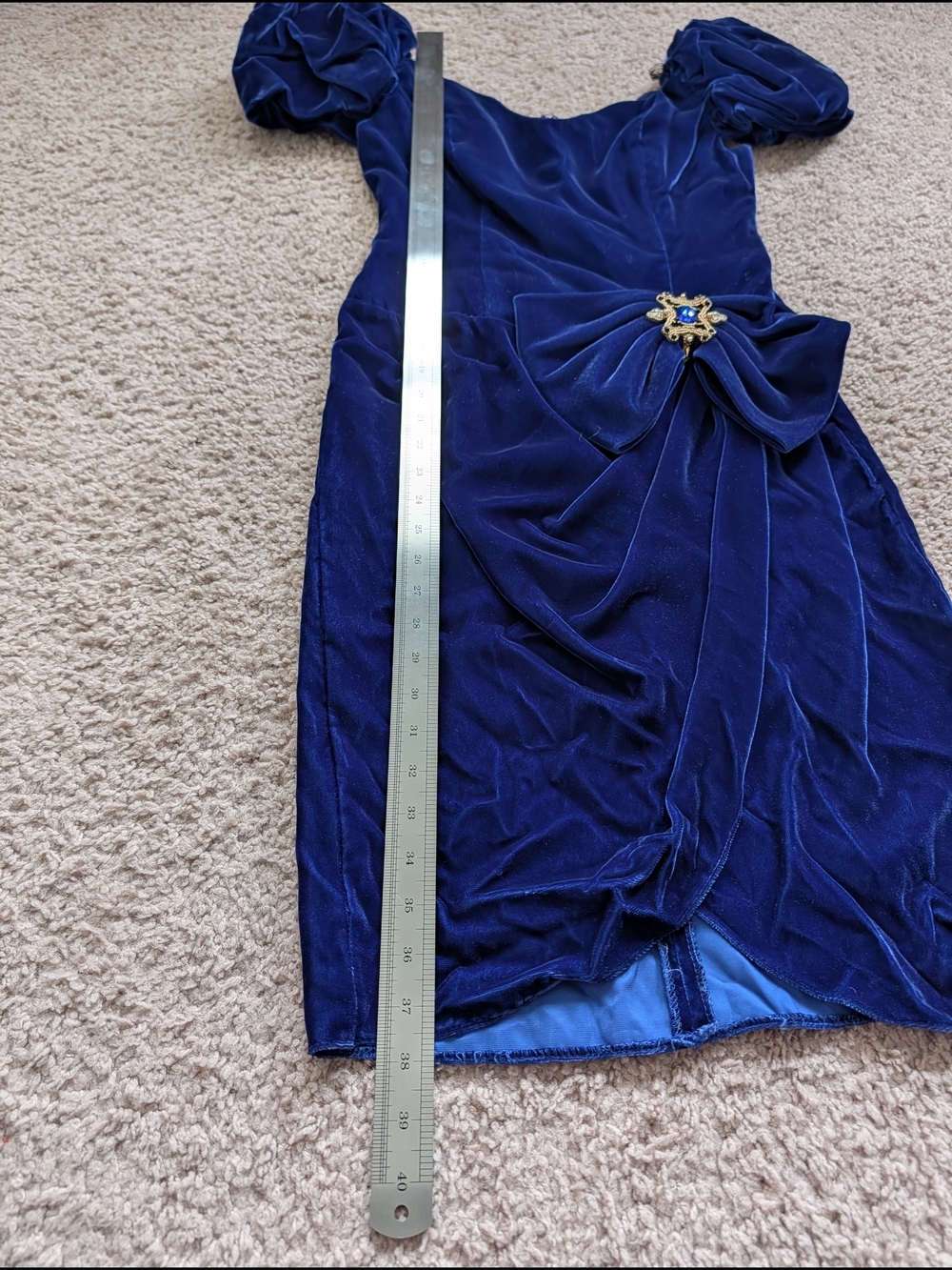 Alex Evenings Womens Blue Vintage Velvet Puff Sleeve Cocktail Midi Dress Size 6 - Picture 14 of 14